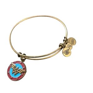 Gold and Blue Charm Bangle Bracelet